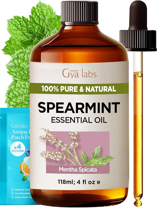 Gya Labs Spearmint Essential Oil for Facial Hair - Huge 4 Fl Oz - 100% Pure Natural Spearmint Oil for Diffuser, Skin, Massage, Aromatherapy & Candle Making Scent-Ruum Studio Home