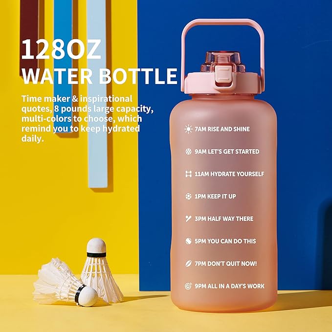 64oz,100oz,128oz Large Motivational Water Bottle with Time Marker, Leakproof & BPA Free Half Gallon Big Water Bottle with Straw Handle Tritan Frosted Water Jug for Gym,Fitness,Outdoor Sports-Ruum Studio Home