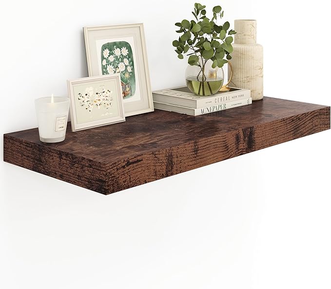 12" Deep Rustic Brown Floating Shelves,Over Toilet Long Wall Mounted Modern Farmhouse 36 inches,Wall Shelves with Invisible Brackets for Bedroom, Bathroom, Living Room, Kitchen, Set of 1-Ruum Studio Home