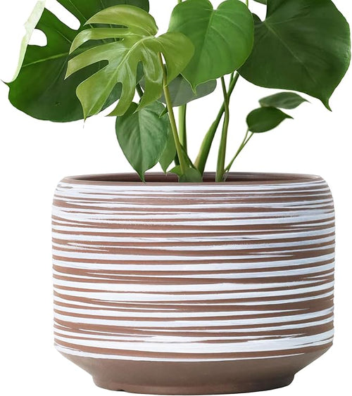 10 Inch Ceramic Plant Pot with Drainage – Large Flower Pot for Indoor Outdoor Plants, Modern Decorative Planter for Patio, Balcony, Garden, or Home Decor-Ruum Studio Home