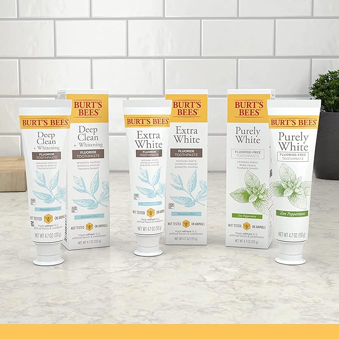 Burt's Bees Toothpaste, Natural Flavor, Fluoride-Free, Purely White, Zen Peppermint, 4.7 oz, Pack of 3-Ruum Studio Home