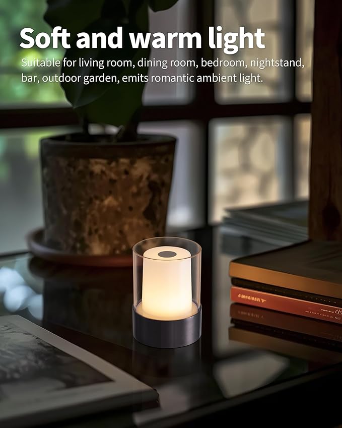 LED 4" Mini Cordless Table Lamp 2 Pack, Outdoor Waterproof Lamp, Rechargeable Battery Operated Lamp, Portable Touch Night Light for Dining Room, Camping, Nursery, Baby, Bar, Party (Black)-Ruum Studio Home