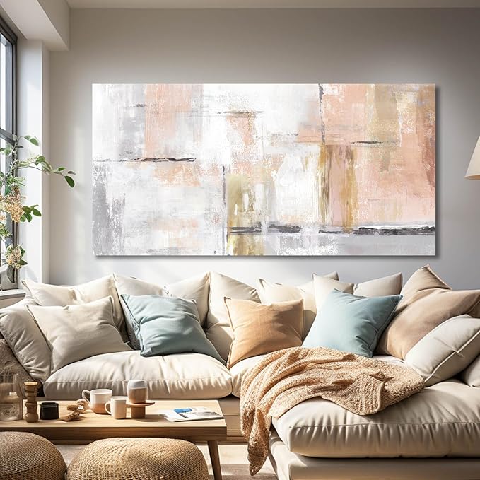 Gold Abstract Wall Art Decor Minimalist Oil Paintings 24"x48" Canvas Wall Art for Living Room Modern Framed Pictures for Wall Home Office for Women Ready to Hang-Ruum Studio Home