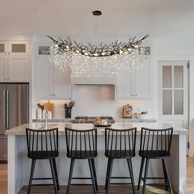 Modern Black Rectangle Crystal Tree Branch Chandelier, 55" 16-Light K9 Crystal Chandeliers for Dining Room, Rectangular Dining Room Chandelier Over Table,for High Ceiling,Kitchen-Ruum Studio Home