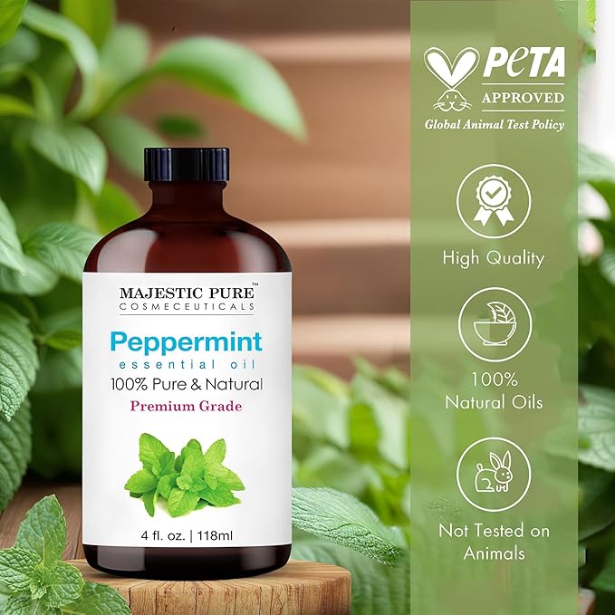 Majestic Pure Peppermint Essential Oil with Glass Dropper - Huge 4 Fl Oz - 100% Pure and Natural Peppermint Oil - Premium Grade Essential Oils for Diffuser, Aromatherapy, Soap and Candle Making-Ruum Studio Home