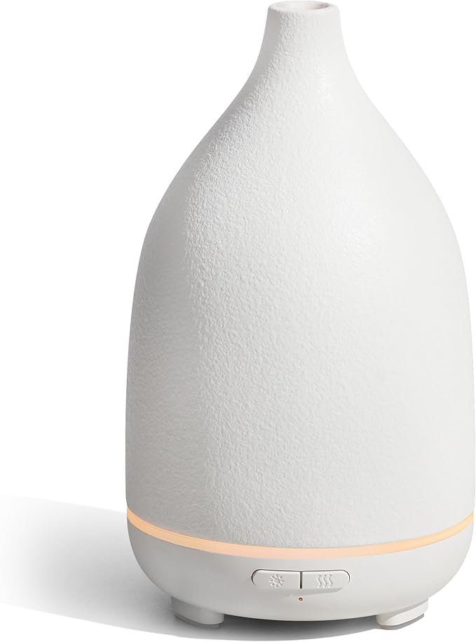 InnoGear Oil Diffuser, 150ML Ceramic Diffuser for Essential Oils Handcrafted Aromatherapy Diffuser Ultrasonic Cool Mist Humidifier with 2 Mist Modes Waterless Auto Off for Room Office, White Base-Ruum Studio Home