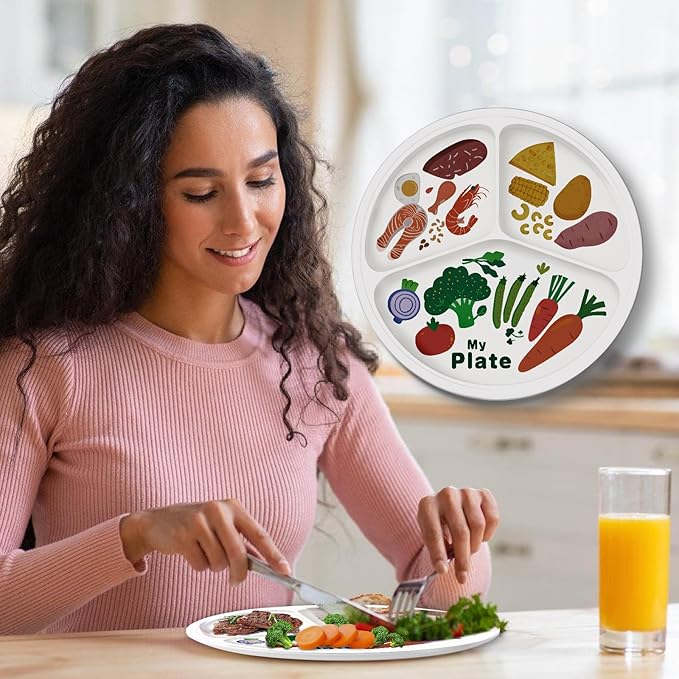 10" 3-Grid Cute Cartoon Portion Control Plate - Melamine, Healthy Nutrition for Weight Loss & Diabetes Management, Ideal for Adults & Teens Kids (1 Pack)-Ruum Studio Home