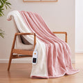 Sealy Electric Blanket Throw Size 50"*60",Super Cozy Flannel to Sherpa Reversible Heated Blanket Throw with 6 Heating Levels & 2-10 Hours Auto Off Overheating Protection Machine Washable,Pink-Ruum Studio Home