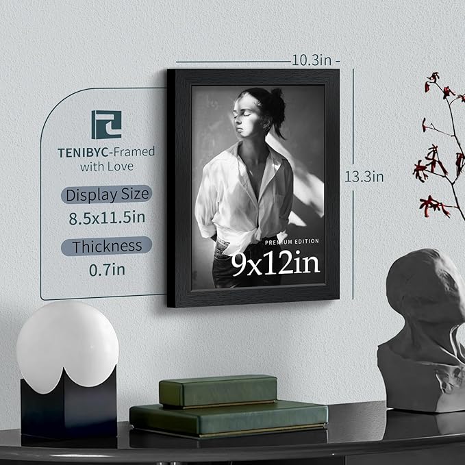 9x12 Frame 3 Pack - Black Woodgrain, 9 x 12 Picture Frame with HD Tempered Glass, Table or Wall Display-Ruum Studio Home
