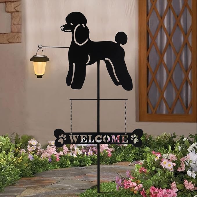 BAYN Solar Poodle Garden Stakes Decorative with a Lantern Dog Silhouette Welcome Sign Outdoor Garden Decor for Yard, Lawn, Patio, Pathway-Ruum Studio Home