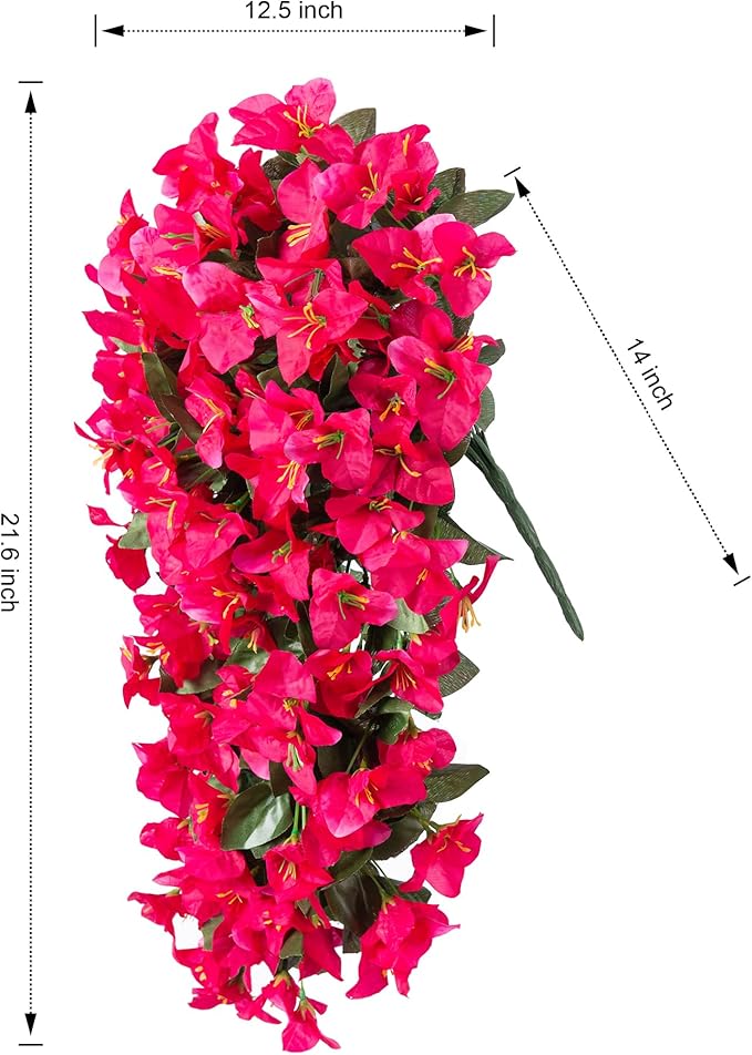 Faux Bougainvillea Artificial Flowers Plants for Outdoors Outside Decoration, 2 PCS Fake Flowers Silk Long Trailing Vines UV Resistant Realistic for Front Door Porch Planter Urn Patio Balcony Hot Pink-Ruum Studio Home