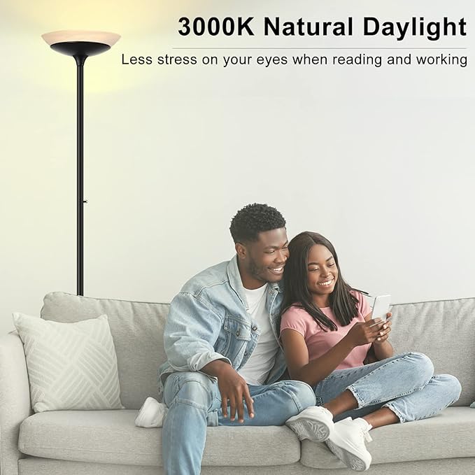 BoostArea Torchiere Floor Lamp, 30W Super Bright LED Standing Lamp, Stepless Dimmable Pole Lamp with 3000K Lighting, Rotary Switch, 70 Inch Tall Metal Modern Floor Lamps for Living Room/Bedroom Black-Ruum Studio Home