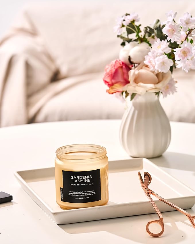 M&SENSE Gardenia Jasmine Scented Candle - 11.6oz Natural Soy Wax Clean Non Toxic 70-Hour Burn, 2-Wick Aromatherapy Candle for Bath & Office - Highly Scented Housewarming Gift for Mom Teacher Friends-Ruum Studio Home