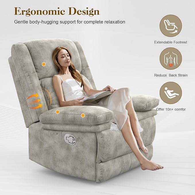 Recliner Chair for Adults, Oversized Manual Pull Tab Reclining Chair, 2-Tier Cushions, Minimalist Style Single Sofa for Living Room, RV (Polished Microfiber)-Ruum Studio Home