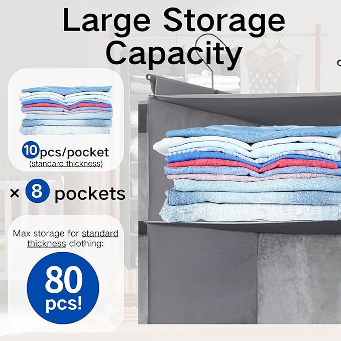 4 Tier Shelf Hanging Closet Organizer, Dual-Row 8 Pocket Cloth Hanging Shelf with 3 Sturdy Hooks for Storage, Foldable (Grey)-Ruum Studio Home