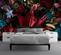 Large Dark Floral Wallpaper Colorful Spring Flowers Background Wall Mural (Not Peel and Stick)-Ruum Studio Home