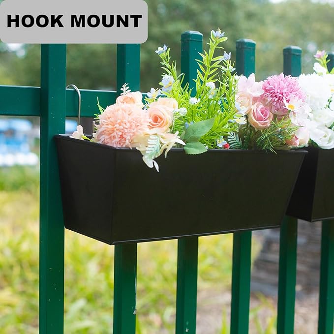 Wall Hanging Planters for Outdoor Plants 16 Inch Large Metal Fence Pots with Hooks for Outside Garden Balcony Plants 3PCS（Black）-Ruum Studio Home