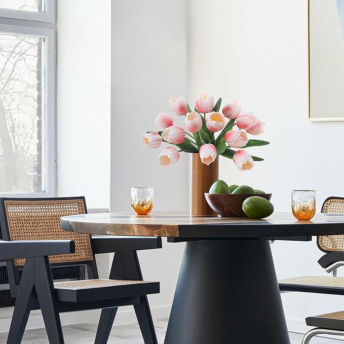 Light Pink Artificial Tulips, 2 Bundles 14Pcs, Fake Tulips Artificial Flowers, 2 x 2.4 Inch Large Flower Head Big Tulip, Easter Valentine's Day Mother's Day Home Decoration Flowers-Ruum Studio Home