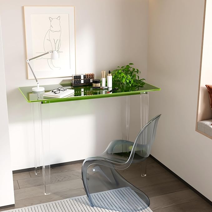 Acrylic Desk, Modern Study Table for HomeOffice-Extended Surface Multi-Purpose Console & EntrywayTable, Sturdy Lightweight Design (42.5-inch, Green)-Ruum Studio Home