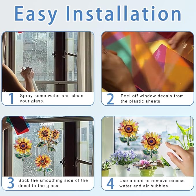 12pcs Window Decals for Bird Strikes, Anti Collision Window Clings, Rainbow Reflection Window Sticker, Sunflower Style Sun Catcher Stickers for Glass Windows-Ruum Studio Home