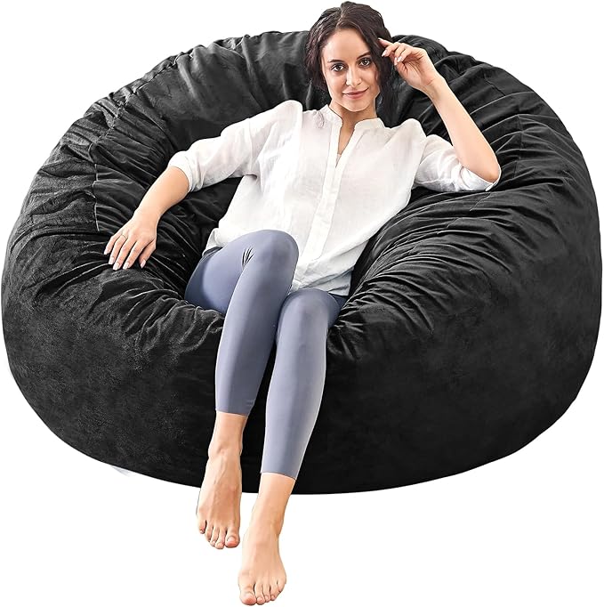 Bean Bag Chairs for Adults - Memory Foam Furniture BeanBag Chair - Kids/Teens Sofa with Soft Micro Fiber Cover - Round Fluffy Couch for Living Room Bedroom College Dorm - 5 ft, Carbon Black-Ruum Studio Home