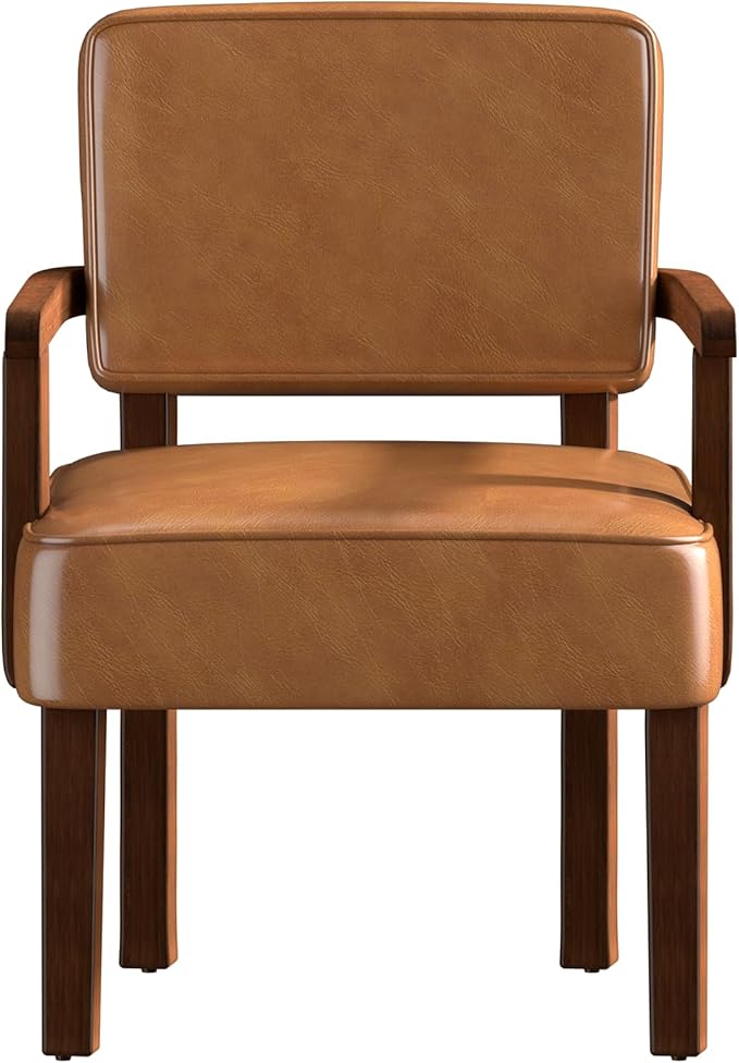 Accent Chair, PU Leather Living Room Chairs Oversized with Soft Seat and Armrests, Armchair for Bedroom, Dinning, Reading, Waiting Rooms (Leather Brown)-Ruum Studio Home