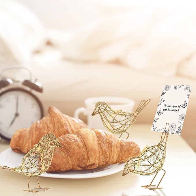 Artisan Handmade Gold-Wire Woven Bird Statues Trio Table Decor- Modern Farmhouse Shelf Decor with Hanging Chain, Multi-Pose Metal Bird Figurines for Home Office & Holiday Display-Ruum Studio Home