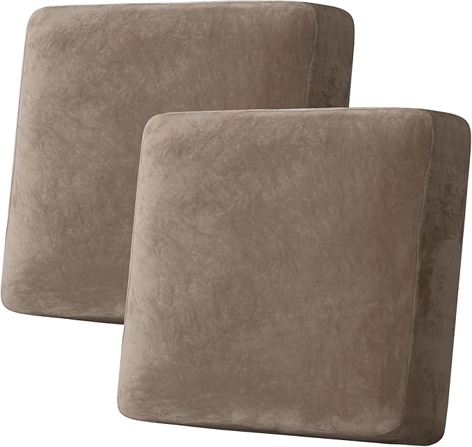 H.VERSAILTEX Velvet Stretch Couch Cushion Cover Plush Cushion Slipcover for Chair Loveseat Sofa Cushion Furniture Protector Seat Cushion Sofa Cover (2 Piece Large Sofa Cushion Covers, Mocha)-Ruum Studio Home