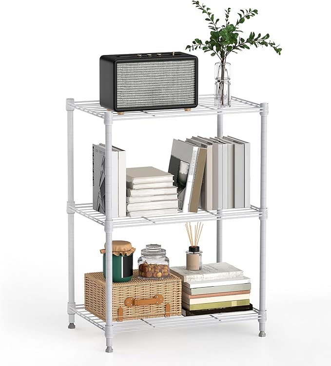 450 lbs Wire Storage Shelving 3-Tier Utility Shelving Unit Steel Organizer Wire Rack for Home,Kitchen,Office,White (11.8" D x 17.7" W x 26.4" H)-Ruum Studio Home