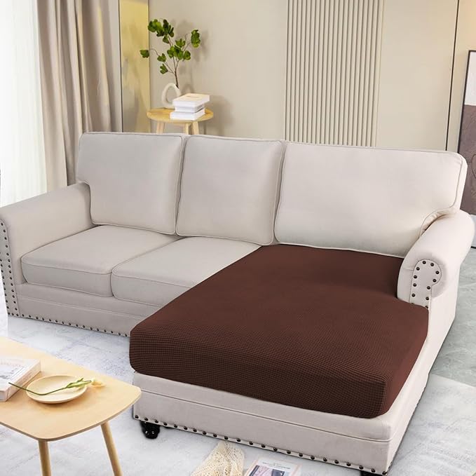 H.VERSAILTEX Super Stretch Individual Chaise Cover Sectional Couch Covers for L Shaped Sofa Both Left/Right Featuring Thick Jacquard Textured Twill Fabric (1 Piece Chaise Cover Large, Burnt Brick)-Ruum Studio Home