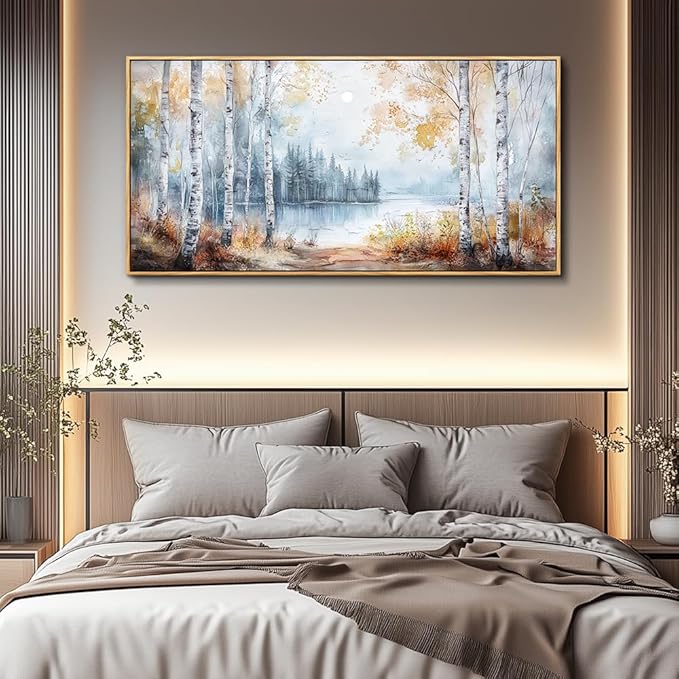PHAOHUAXM Large Canvas Wall Art For Living Room Wall Decor For Bedroom Office Decorations Trees Forest Landscape Painting Lake view Wall Pictures Modern Room Home Decor Artwork Wood Framed 24x48 In-Ruum Studio Home