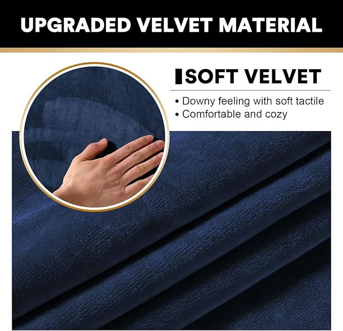 PrinceDeco Sectional Couch Covers 3 Pieces Velvet Sofa Covers L Shape Soft Couch Covers for Sectional Sofa Corner Sofa Cover Couch Cover for Dogs Washable (2 Seater + 1 Chaise,Navy)-Ruum Studio Home