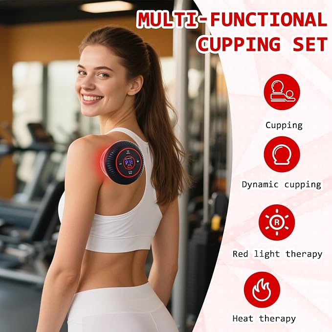 Cupping Kit for Massage Therapy - 4 in 1 Electric Cupping Therapy Set, 12 Levels of Suction Strength and Red Light Therapy for Targeted Pain Relief, Portable Electric Smart Cupping Device, Black-Ruum Studio Home