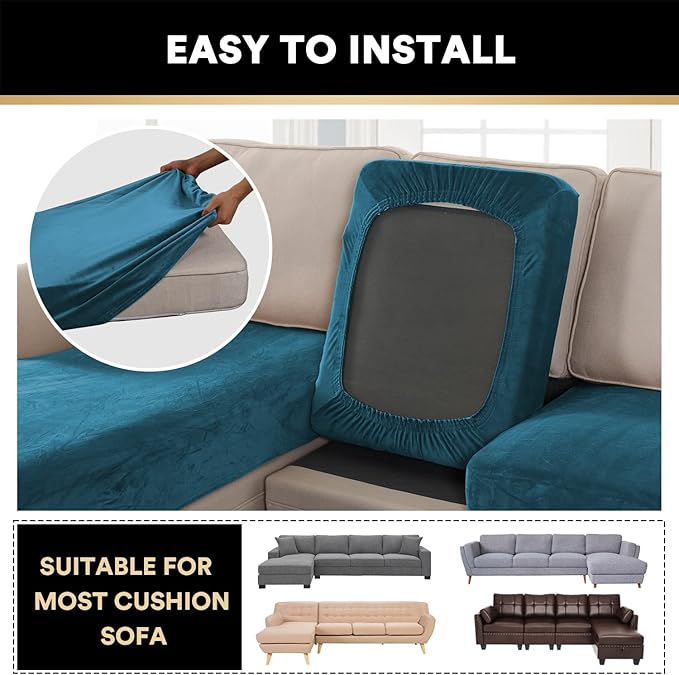 PrinceDeco Sectional Couch Covers 4 Pieces Couch Covers for Sectional Sofa Velvet Separate Sectional Couch Covers L Shape for Left/Right Chaise Sectional Couch(3 Seater + 1 Chaise,Deep Teal)-Ruum Studio Home