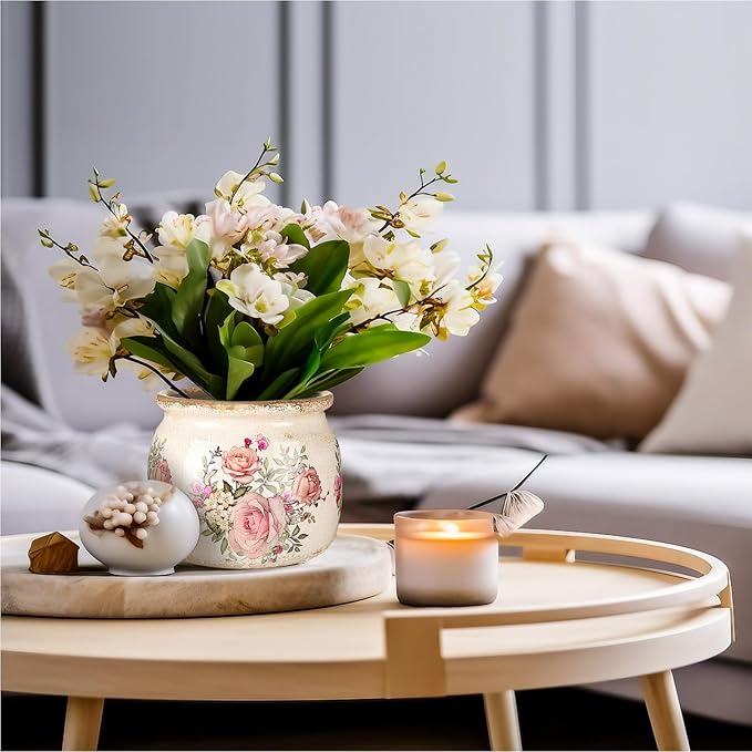 Vintage Planter Large Ceramic Plants Pot Beige Pink European Rose Ice Crack Cottage Scroll Vase Flower Vase Pot Indoor Plants Home Kitchen Decor Farmhouse Antique Decorative Gifts-Ruum Studio Home