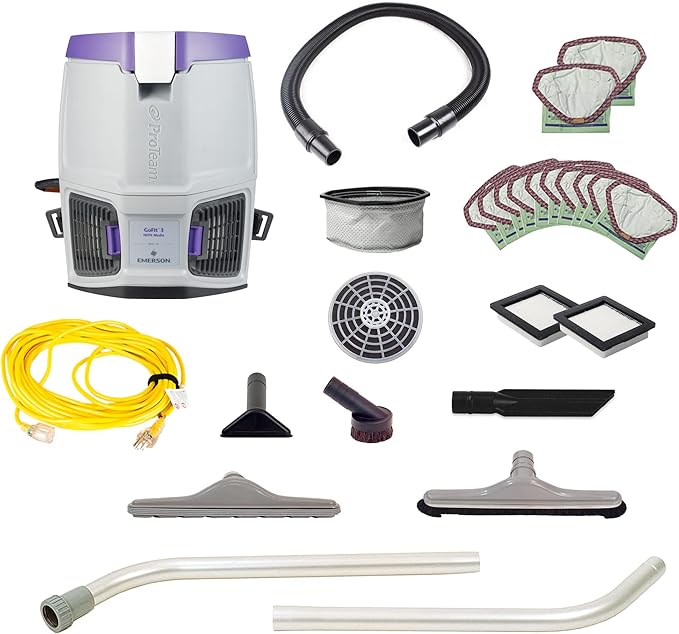 ProTeam GoFit 3 Commercial Backpack Vacuum with Restaurant Tool Kit, 3 qt, Corded-Ruum Studio Home