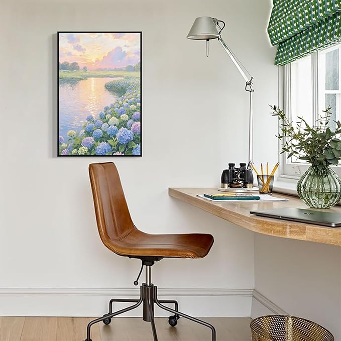 The hydrangea scenery all over the lake at sunset is suitable for posting in the living room bedroom office landscape poster wall painting-Ruum Studio Home