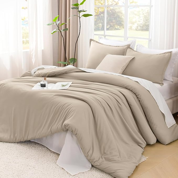 Litanika Khaki Comforter Set Full Size, 3 Pieces Solid Bedding Comforter Set, All Season Down Alternative Bed Set (79x90In Comforter & 2 Pillowcases)-Ruum Studio Home