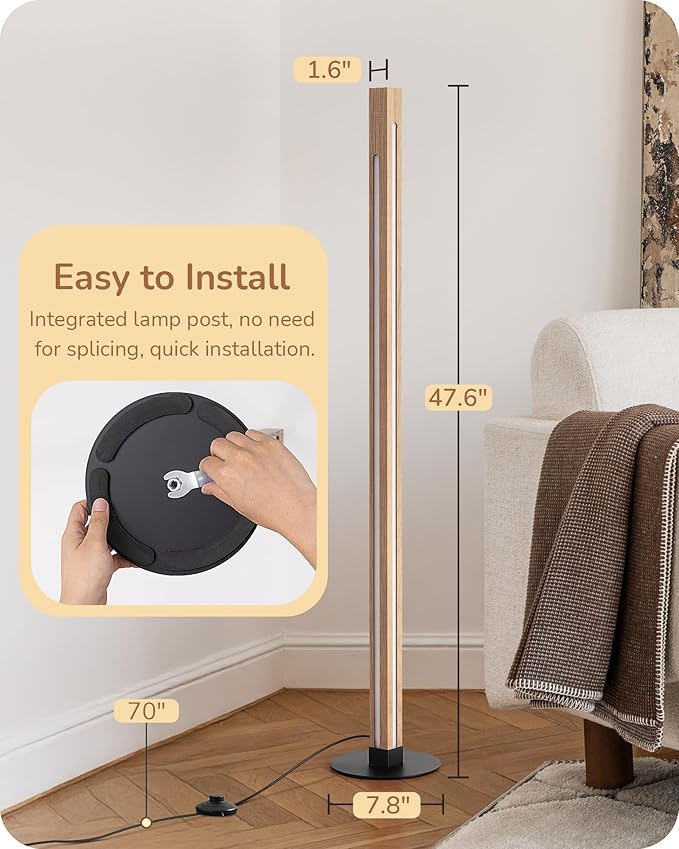 EDISHINE Corner Floor Lamp, Upgraded Dual-Sided Lighting, Wooden Floor Lamps for Living Room, Standing Lamp with Remote/Foot Control, 7CCT & Dimmable Floor Lamp for Bedroom, Office, Natural Wood-Ruum Studio Home