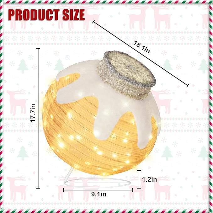 BRIGHTDECK Outdoor Christmas Ornaments, Lighted Pop-Up Outdoor Holiday Ball Decoration with 80 LED Lights, 8 Light Modes, Lighted Collapsible Holiday Decorations for Yard, Home(Beige)-Ruum Studio Home