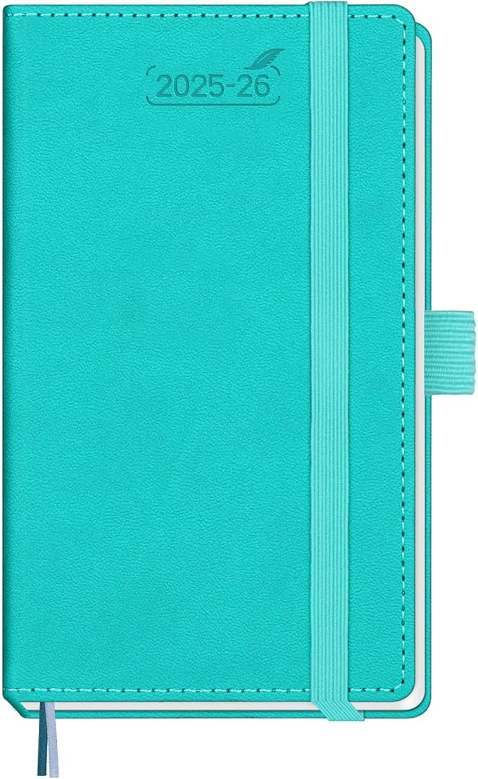 BEZEND Pocket Planner 2025-2026 Weekly and Monthly, 3.5" x 6" Academic Planner (Jul 25-Dec 26) 18-Month Mid-Year Calendar Book, Storage Pocket, Pen Holder, PU Leather Hardcover - Turquoise-Ruum Studio Home