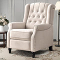 EBELLO Pushback Recliner Chair, Fabric Armchair Push Back Recliner with Rivet Decoration, Mid Century Wingback Accent Chair for Living Room, Bedroom, Beige-Ruum Studio Home