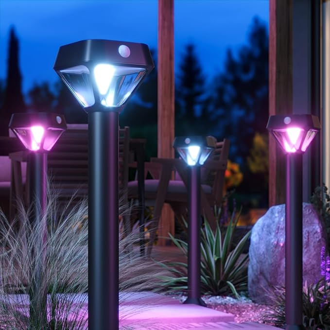 XMCOSY+ Smart Pathway Lights Solar Powered, 150LM Solar Motion Lights Outdoor Waterproof with APP Control, Works with Alexa RGBCW Color Changing Garden Light for Yard Walkway Driveway Pathway, 6 Pack-Ruum Studio Home