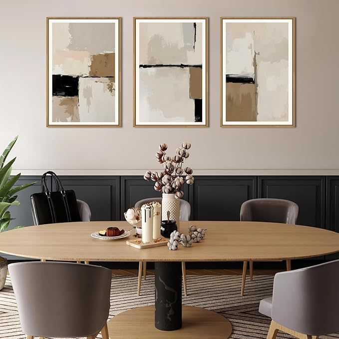 HPINUB Large Modern Abstract Framed Canvas Wall Art Set,Geometric Line Black White and Beige Textured Wall Decor Neutral Gray Minimalist Art Print for Living Room,Bedroom,Office -24"x36"x3-Ruum Studio Home