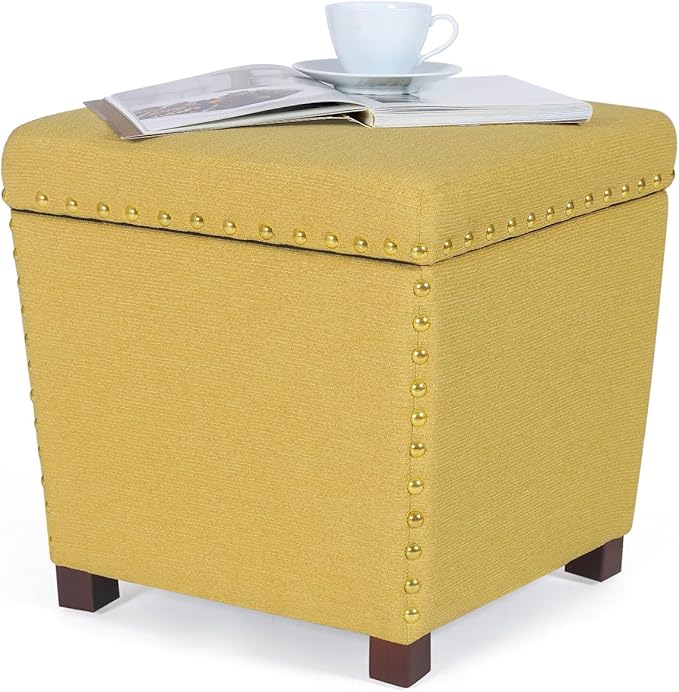 Adeco Square Storage Ottoman with Hinged Lid, Modern Accent Bench Footrest Stool, Coffee Table for Living Room Bedroom,Yellow Large-Ruum Studio Home