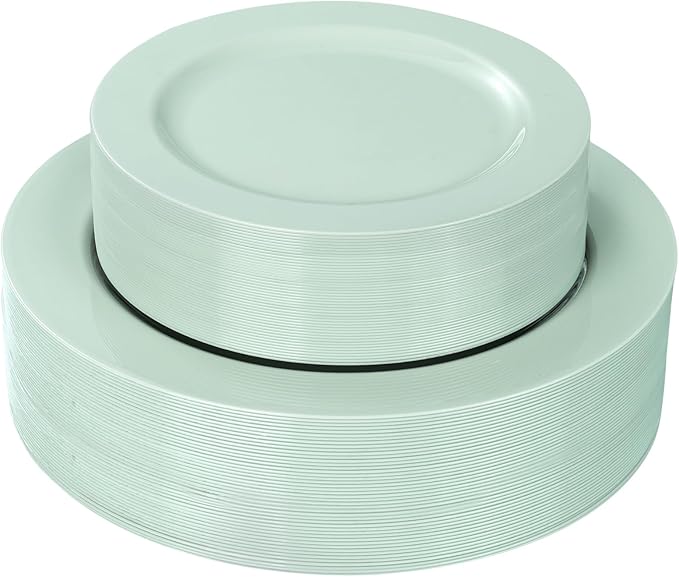 FLOWERCAT 60PCS Sage Green Plates - Heavy Duty Plastic Plates Disposable for Party/Easter - Include 30PCS 10.25inch Sage Green Dinner Plates and 30PCS 7.5inch Dessert Plates-Ruum Studio Home