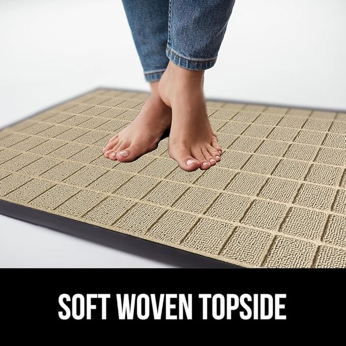 GORILLA GRIP 100% Waterproof All-Season WeatherMax Doormat US Designed Natural Rubber, Stain and Fade Resistant, Low Profile Indoor Outdoor Door Mats, Easy Clean Patio Mat, 17x29, Taupe Grid-Ruum Studio Home