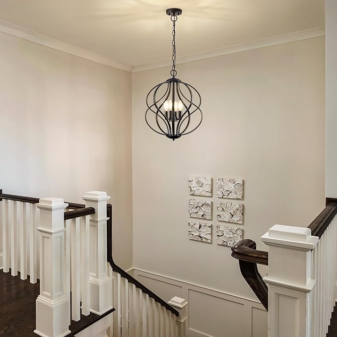 Modern Black Chandelier for Dining Room, 4 Lights Geometric Chandeliers, Sphere Chandelier Industrial Large Pendant Light Fixtures Hanging for Kitchen, Entryway, Foyer, Stairs-Ruum Studio Home