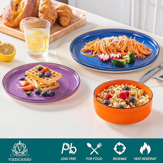 vancasso Bonita Dinnerware Sets 18 Pieces, Stoneware Dishes Set for 6, Plates and Bowls Set, Dinshwasher and Microwave Safe, Multicolor-Ruum Studio Home