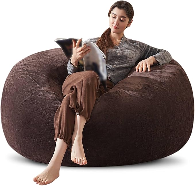 Bean Bag Chair 4Ft, Memory Foam Filled, Large Beanbag Chairs for Adults and Teens, Soft Sofa with Removable Flannel Cover, Round Couch for Living Room Bedroom College Dorm (Brown, 4FT-47×47"×24")-Ruum Studio Home
